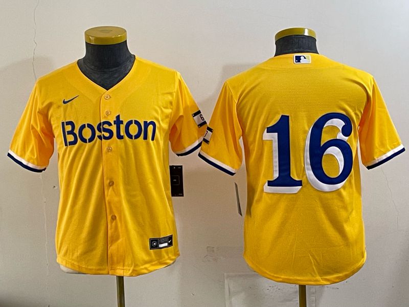 Youth 2025 Boston Red Sox #16 No Name Yellow Nike MLB Jersey 08->youth mlb jersey->Youth Jersey